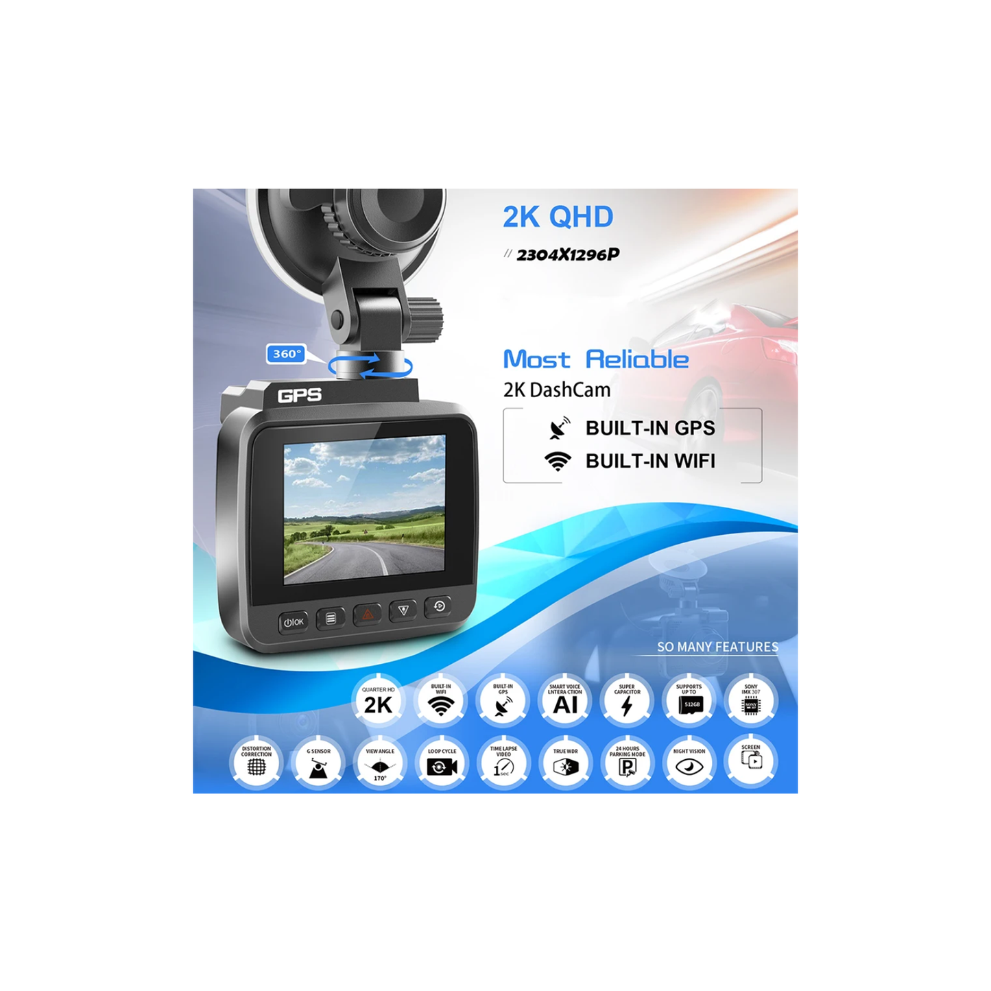 Cámara para Carro con GPS, WiFi y Sensor 2K